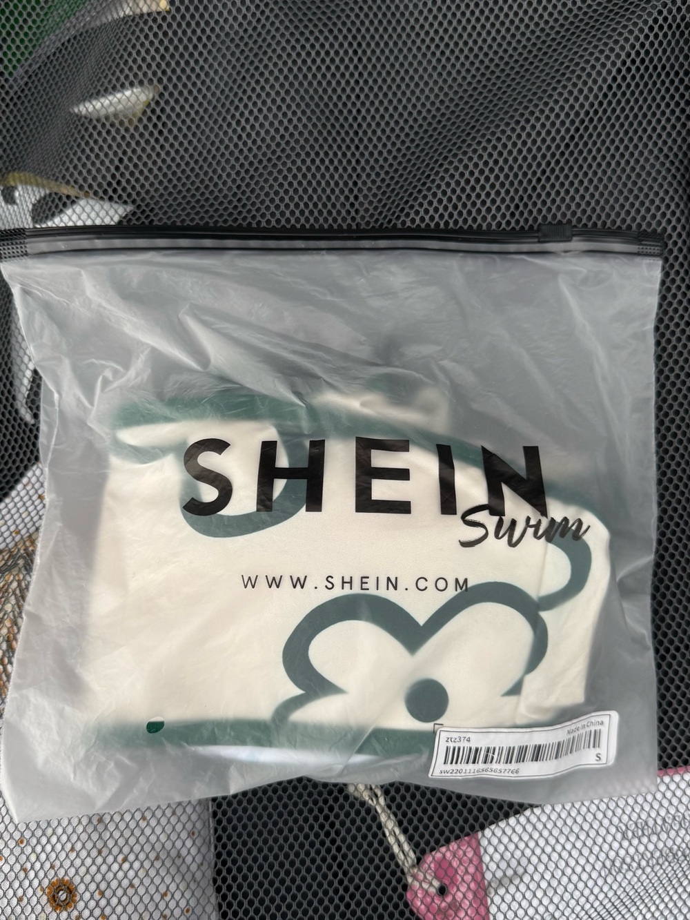 SHEIN White and Green Floral Swim Top